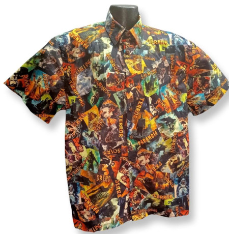 Horror Monsters Hawaiian Shirt- Made in USA- 100% Cotton